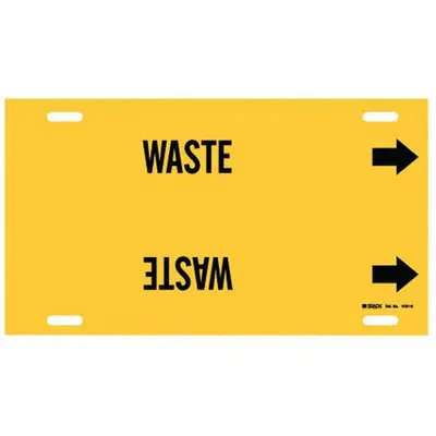 BRADY Pipe Marker: Waste, Yellow, Black, Fits 10 to 15 in Pipe O.D., 1 Pipe Markers - Waste Strap-On Pipe Markers