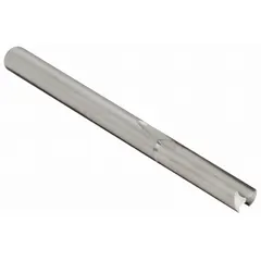Solid carbide straight O-flute router bit with two flutes, 1/4" cut diameter, and 1-1/4" length of cut. Designed for routing plastics such as acrylics and polycarbonates, the O-flute geometry provides efficient chip evacuation and a clean finish. Suitable for CNC and hand-router applications in industrial fabrication.
