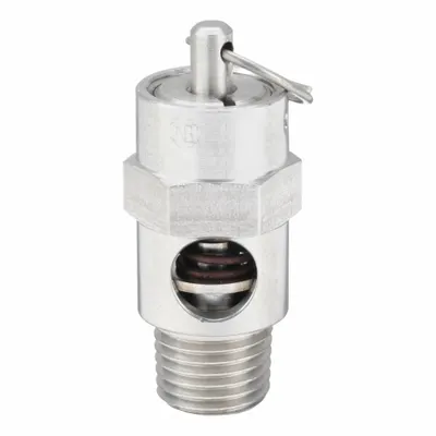 CONRADER Safety Valve: Soft Seat, 1/4 in (M)NPT Inlet (In.), 75 psi Preset Setting (PSI) - Soft Seat Pneumatic Safety Valves