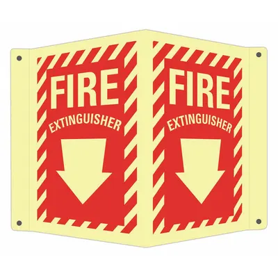 LYLE Fire Extinguisher Sign: Aluminum, Mounting Holes Sign Mounting - V-Shape Projection Fire Extinguisher (W Down Arrow) Signs