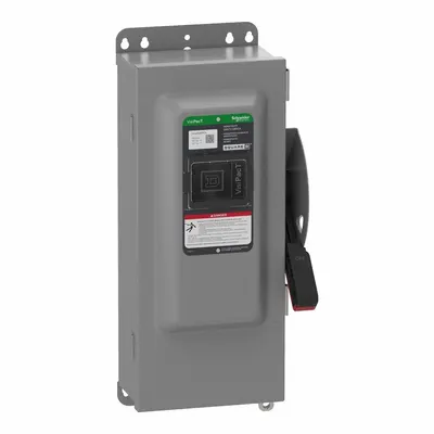 SCHNEIDER Safety Switch: Fusible, 100 A, Three Phase, 600V AC/DC, Galvanized Steel - Fusible Safety Switches