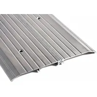 This 4 ft long aluminum saddle threshold features a fluted transition type. It is designed to seal the gap under doors, providing a smooth transition between flooring surfaces and helping to block drafts, dust, and pests in commercial or industrial doorways