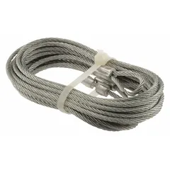 This extension cable is made of carbon steel and has a maximum load rating of 1,385 lb. It measures 8 21/32 ft in overall length and is supplied as a 1 PR (pair). Commonly used in rigging, lifting, or securing applications to extend reach or provide additional length.