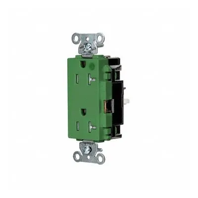 HUBBELL Receptacle: Hospital Grade, Decorator Duplex, 5-20R, Green, 125V AC, 20 A - General Purpose Receptacles