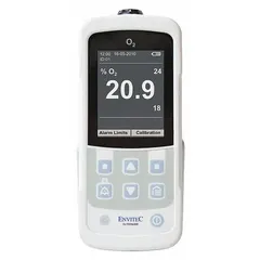 Oxygen analyzer with 100% measurement range and LCD display. Accuracy less than 1%. Dimensions: 1 9/16 in depth, 6 5/16 in width, 2 13/16 in height. Used for monitoring oxygen concentration in combustion, process control, and safety applications.