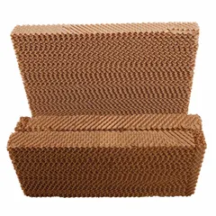Cellulose evaporative cooling media pads for use in agriculture and horticulture applications such as greenhouses, livestock barns, and poultry houses. Each pad measures 22 1/2 inches by 20 inches by 2 1/2 inches. Sold as a pack of three.