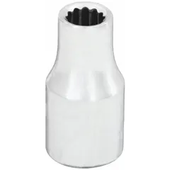 This 1/4" drive hand socket features a 3/16" SAE size with a 12-point standard configuration. The chrome finish provides corrosion resistance. With a 1" overall length, it is used for tightening or loosening 3/16" hex fasteners in automotive repair, machinery maintenance, and assembly work.