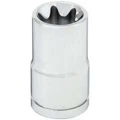 This 1/2" drive external Torx hand socket is designed for E10 fasteners. It features a standard depth and a chrome finish for corrosion resistance. The socket is not tether capable. Suitable for use with standard ratchets and torque wrenches in maintenance and assembly tasks.