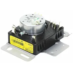 Genuine OEM dryer timer for Whirlpool washing machines and dryers. Controls drying cycle duration and sequencing to advance the appliance through timed intervals. Used in residential laundry equipment for proper cycle operation.