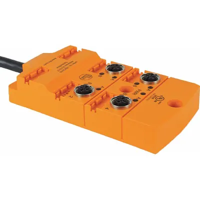 IFM Sensor Wiring Block: 4 Ports, 5 Pole M12 Female, 10 m Cable Lg, Black PUR - Passive Sensor Junction Blocks with Homerun Cable