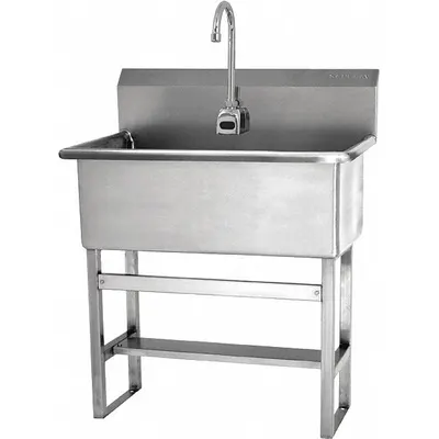 SANI-LAV Scrub Sink: 45 1/2 in Overall Ht, 28 in Bowl Lg, 10 1/2 in Bowl Dp, 2 gpm Flow Rate - One-Station Freestanding Hand Sinks with Faucets