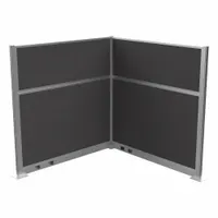This modular cubicle wall system includes two fabric panels in Charcoal Gray. Overall dimensions are 72 inches high by 72 inches wide. The fabric panels provide visual separation and sound absorption in open-plan office or industrial settings