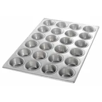 CHICAGO METALLIC Muffin Pan: Aluminum, 24 Slots, 14 1/8 in Overall Wd, 1 3/8 in Overall Dp, Silver (MPN 46525)