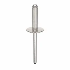Large flange blind rivet with 0.183" diameter and 2-1/8" overall length. Open end design with 51/64" body length. Supplied in a 250-piece pack. Used in single-sided assembly for joining materials where load distribution is required.