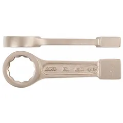 This SAE striking box end wrench features a 12-point design and a straight handle. It has a 2 1/8 in head size and 10 in overall length. The nonsparking construction is suitable for use in hazardous environments where spark-free tools are required.