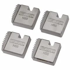 This die set is designed for cutting right-hand NPT threads on 1-1/2 in stainless steel pipe. It is intended for use with DEWALT handheld threading heads in plumbing and piping applications where corrosion-resistant threads are required.