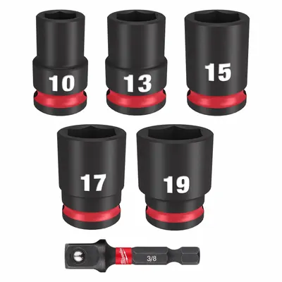 MILWAUKEE Impact Socket Set: 3/8 in Drive Size, 10mm/13mm/15mm/17mm/19mm Socket Size - Metric Impact Socket Sets