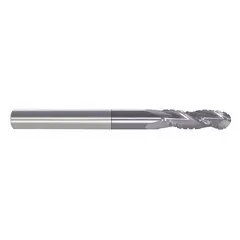 This ball-nose carbide roughing end mill is designed for aggressive material removal in steel and cast iron. With a 7/16" mill diameter, 1" length of cut, and 3 flutes, it features an AlTiN coating to reduce heat and wear. Suitable for roughing passes in mold, die, and general machining applications.