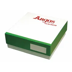 Cardboard freezer box with overall dimensions of 5 1/4 in length and width. Includes space for labeling. Compatible with model RF442A. Used for organizing and protecting samples in cold storage.