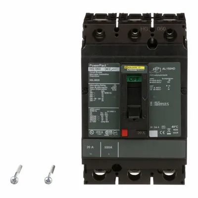 SQUARE D Molded Case Circuit Breaker: 20 A Amps, 65kA at 240V AC, Fixed, Line/Load Lug - H-Frame Square D Molded Case Circuit Breakers