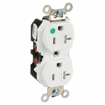 LEVITON Receptacle: Hospital Grade Fed. Spec., Duplex, 5-20R, White, 125V AC, 20 A - General Purpose Receptacles