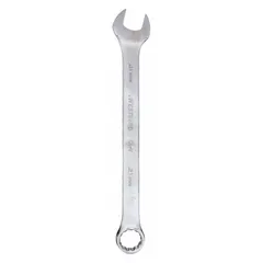 Alloy steel combination wrench with satin finish. Features a 21 mm 12-point box end and offset design. Overall length 10 5/8 in. Used for tightening or loosening metric hex fasteners in automotive, machinery, and industrial maintenance applications.