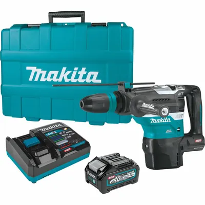 MAKITA Rotary Hammer Kit: D-Handle, 40V DC, SDS-Max, 1 9/16 in max, 4.0 Ah, 8.4 ft-lb - Makita Cordless Rotary Hammers