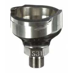 Stainless steel adapter for connecting PPS series disposable cups to spray guns. Features a 1/8 in thread size and S31 adapter type. Used in paint and coating applications for automotive refinishing, industrial painting, and wood finishing.