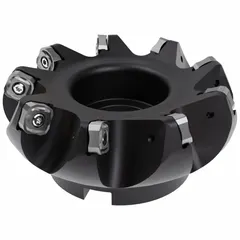 Indexable face mill designed for face milling operations on ferrous and non-ferrous materials. Uses replaceable carbide inserts for reduced downtime and improved surface finish. Suitable for general machining applications.