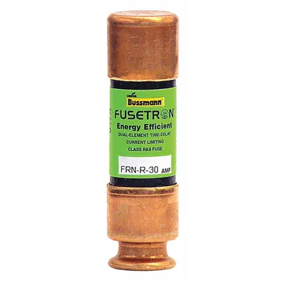 BUSSMANN Fuse: Class RK5, FRN-R Series, Time-Delay, 30 A, 250 V AC, 125 V DC - Time-Delay Cylindrical Fuses