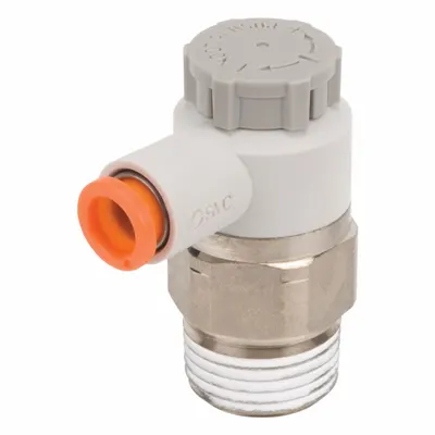 SMC Speed Control Valve: Elbow Fitting, Screw, 3/8 in Valve Body Size - Elbow-Style Speed Control Valves