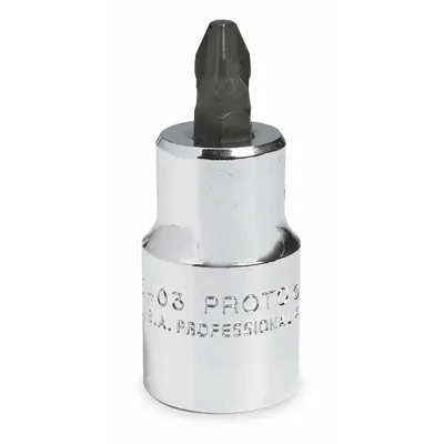 PROTO Socket Bit: 1/2 in Drive Size, Phillips Tip, #2 Tip Size, 2 5/32 in Overall Lg - Phillips Bit Sockets