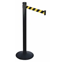 RETRACTA-BELT Barrier Post with Belt: Black/Yellow, Diagonal Stripe, No Legend, 10 ft Belt Lg, Black (MPN 301BA-BYD)
