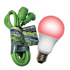 String fixture kit for indoor plant cultivation. Includes a 40 W LED grow light bulb for Bulb Type A, operating at 120V AC. Provides full/broad spectrum light suitable for flowering stages.