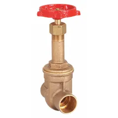 This 1-1/2 in rising stem bronze gate valve features sweat x sweat connections for copper pipe installation. Constructed with a bronze wedge and bronze bonnet, it is rated for a maximum pressure of 200 psi CWP. Suitable for on/off flow control in general-purpose water systems.