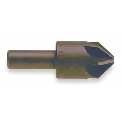 TiN coated cobalt countersink with six flutes for smooth, chatter-free operation. Body diameter and shank are both 3/16 in. Designed for creating 120° chamfers and deburring holes in metal workpieces.