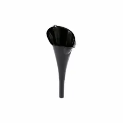 Polyethylene spout funnel with 12 fl oz fluid capacity, 3 1/2 in overall diameter, and 11 in overall height in black. Used for transferring fluids into containers with restricted openings in maintenance and industrial settings.