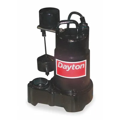 Dayton Submersible Sump Pump: 3/4 hp, 120V AC, 70 gpm Flow Rate @ 10' of Head - General Purpose Submersible Sump Pumps