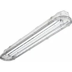 This LED linear fixture delivers 4,000 lumens at 5000K with 80 CRI, consuming 33 watts. It operates on 120 to 277V AC and has a white housing. Designed for parking garages and canopy applications, it provides bright, energy-efficient illumination for covered commercial and industrial areas.