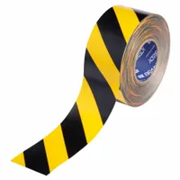 Floor Marking Tape: Striped, Black/Yellow, 3 in x 100 ft, 22 mil Tape Thick, Brady® ToughStripe® Max (MPN 177018)