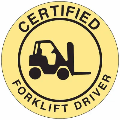 BRADY Hard Hat Label: Certified Forklift Driver, 2 in Dia, English, Non-Reflective - Safety