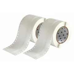 Continuous label roll designed for dot matrix printers, suitable for industrial labeling tasks such as wire and cable marking, asset identification, and safety signage. Precut format facilitates efficient application in demanding environments.