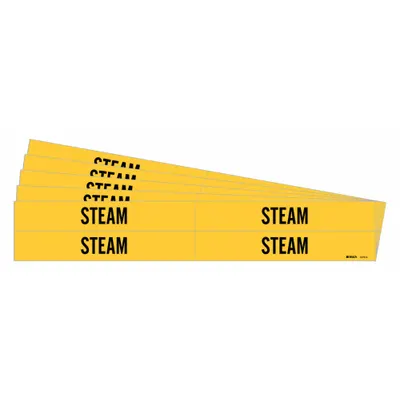 BRADY Pipe Marker: Steam, Yellow, Black, Fits 3/4 to 2 3/8 in Pipe O.D., 4 Pipe Markers - Steam Adhesive Pipe Markers