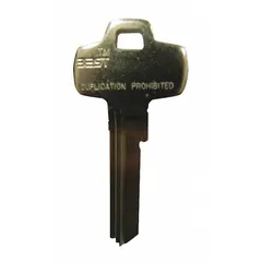 Brass key blank with nickel plating for duplicating keys in BEST locks with WC keyway and Key ID KS609. Uncut blank with 0 pins, suitable for commercial and institutional access control systems.