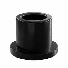 This flanged sleeve bearing is made from black PEEK plastic, offering low friction and self-lubrication for supporting rotating shafts in industrial machinery. With a 1/2 in bore, 3/4 in OD, and 3/4 in overall length, it is suitable for applications requiring chemical resistance and high-temperature stability. Sold as a 2-pack.