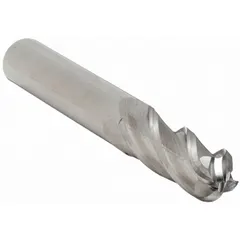 Solid carbide ball end mill with a 1/4" cutting diameter, 4 flutes, 1-1/8" length of cut, and 3" overall length. Designed for general purpose milling of steel, stainless steel, and cast iron. Suitable for 3D contouring, slotting, and profiling operations.