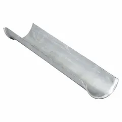 Pre-galvanized steel clevis hanger insulation support saddle designed for pipe sizes 3/8 in to 3/4 in. Accommodates 1/2 in insulation thickness and 1.9 in insulation outside diameter. Overall length of 12 in. Used to support insulated pipes in HVAC, plumbing, and mechanical systems, preventing insulation compression at hanger points.