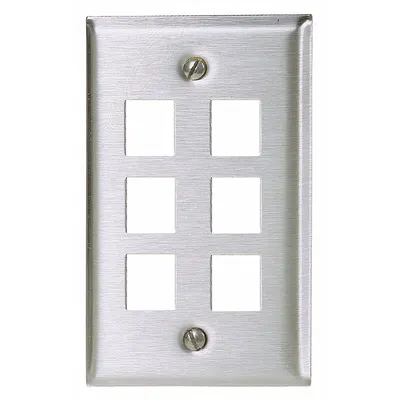 HUBBELL PREMISE WIRING SSF16 1-Gang 6-Port Stainless Steel - Keystone Wall Plates