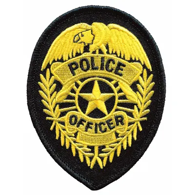 HEROS PRIDE Embroidered Patch: Police Officer, 2 3/4 in x 3 3/4 in, Black/Gold, Plastic - Embroidered Badges