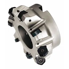 This indexable face mill is designed for high-feed face milling operations on steel, stainless steel, and cast iron. It features a 600 mm diameter, accommodates 16 inserts, and has a 200 mm arbor bore. The tool uses HN09-class inserts for efficient material removal in heavy-duty machining applications.
